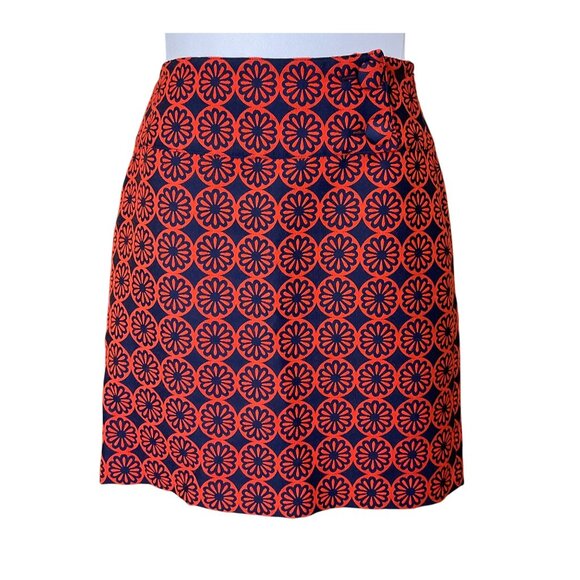 Anthropologie Maeve Lined Wool Blend Red Blue Floral Medallion Mini Skirt 2 - Picture 1 of 7